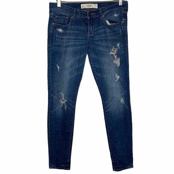 Abercrombie & Fitch Perfect Stretch Skinny Mid Rise Distressed Jeans Size 4 R - Picture 13 of 14